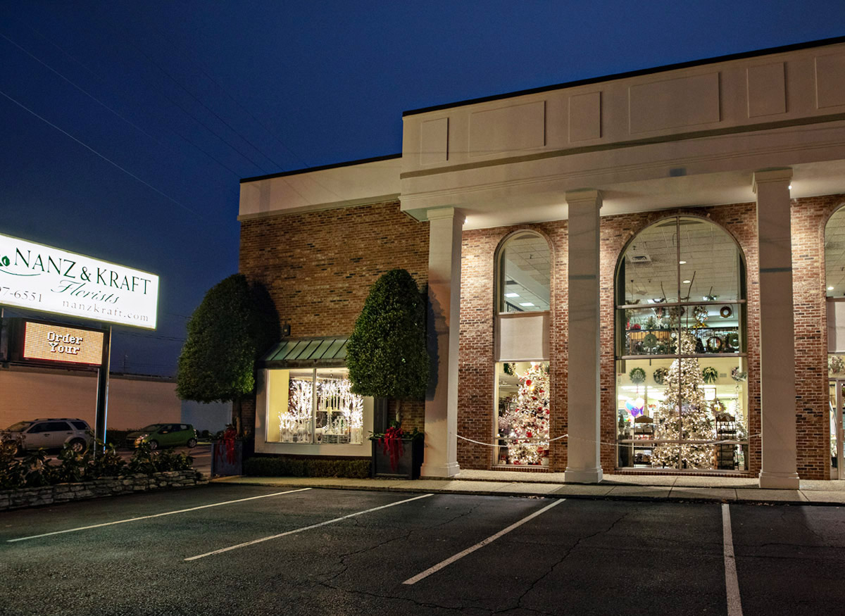 An exterior view of our Louisville location during twilight